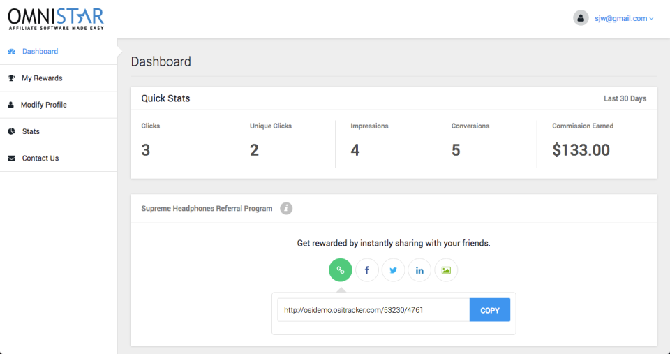 screenshot of Omnistar Affiliate